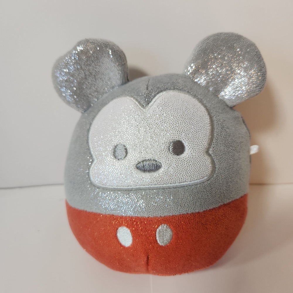 Disney Mickey Mouse Shimmer‎ Metallic Plush Silver Orange 5 Inch Stuffed Animal